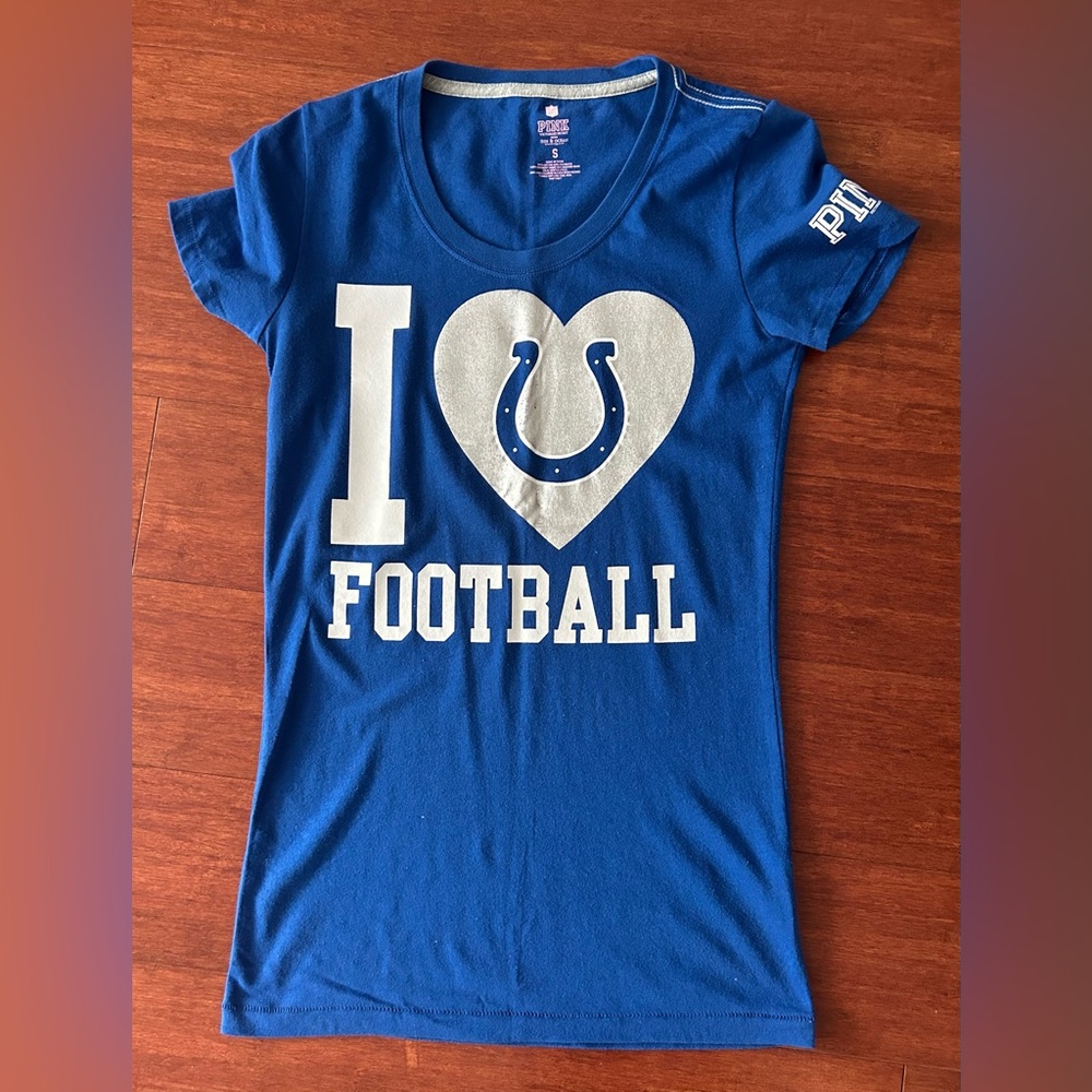 PINK Colts Blue I Love Football T-Shirt